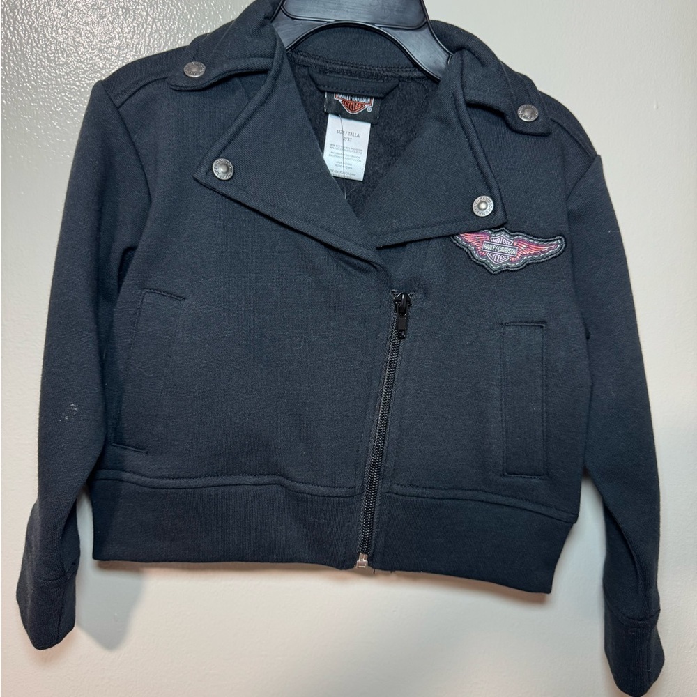 Harley-Davidson Black Toddler Moto Zip Jacket with Wing Patch- 2/3T
